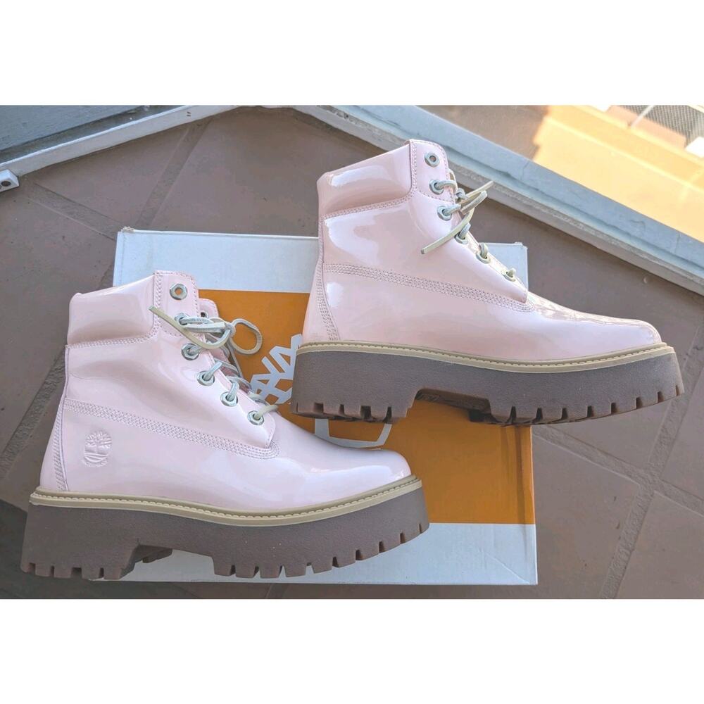Timberland pink patent Women’s Sz 8.5 Stone Street 6 Inch Lace Waterproof Boots - Picture 3 of 14